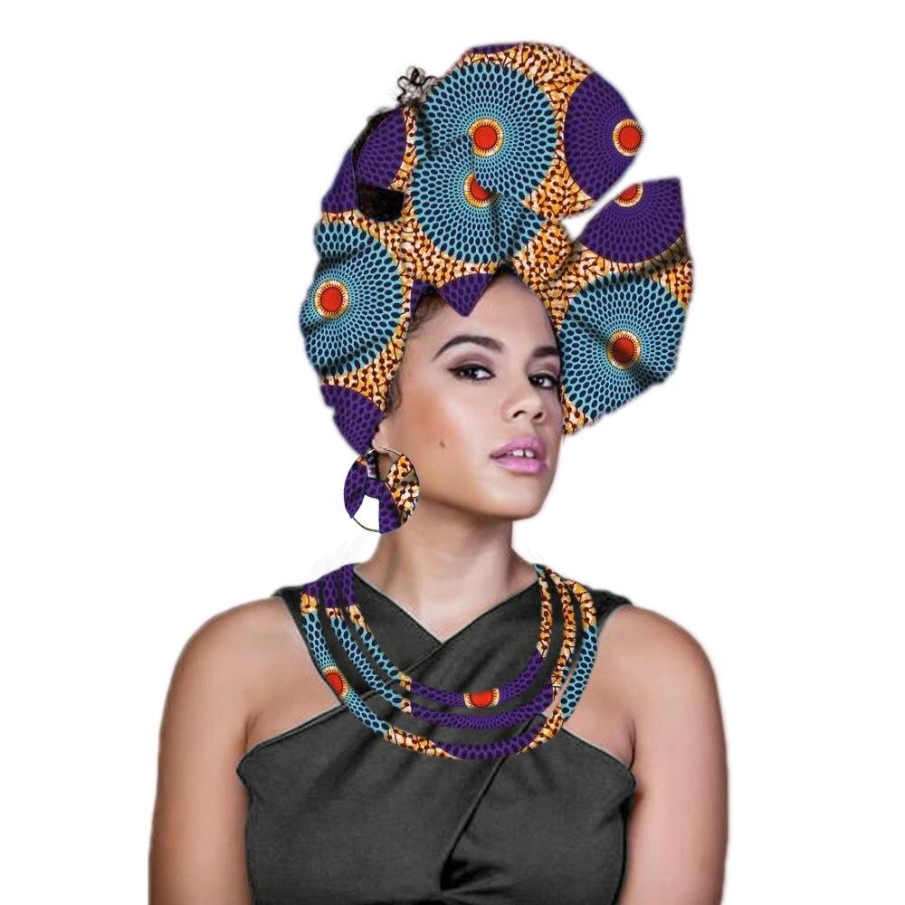 African headwrap nigerian headtie ankara head wrap fashion print wax women turban with earrings