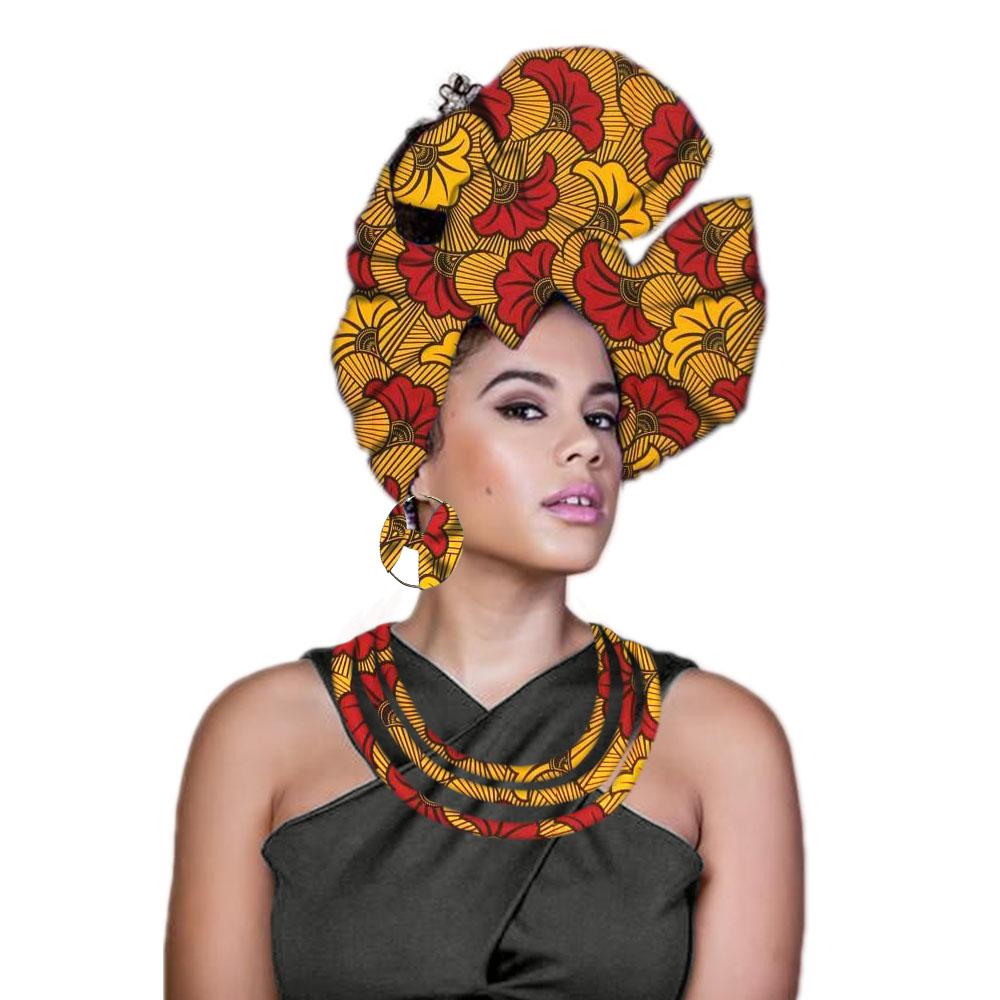 African headwrap nigerian headtie ankara head wrap fashion print wax women turban with earrings