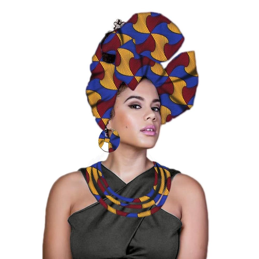 African headwrap nigerian headtie ankara head wrap fashion print wax women turban with earrings