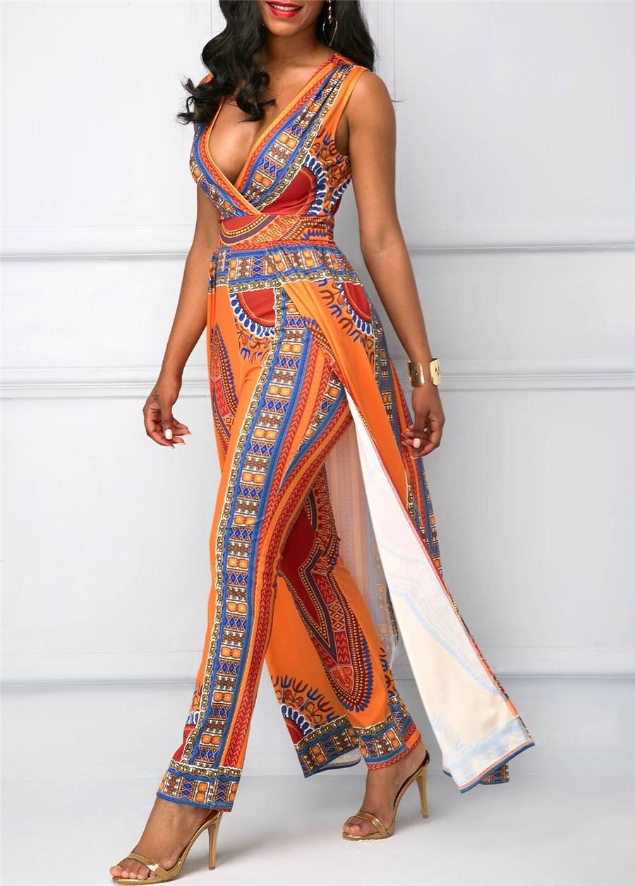 BAIBAZIN African Dresses for Women's Explosion Models Fashion Autumn Positioning Printing Orange Ethnic Pants