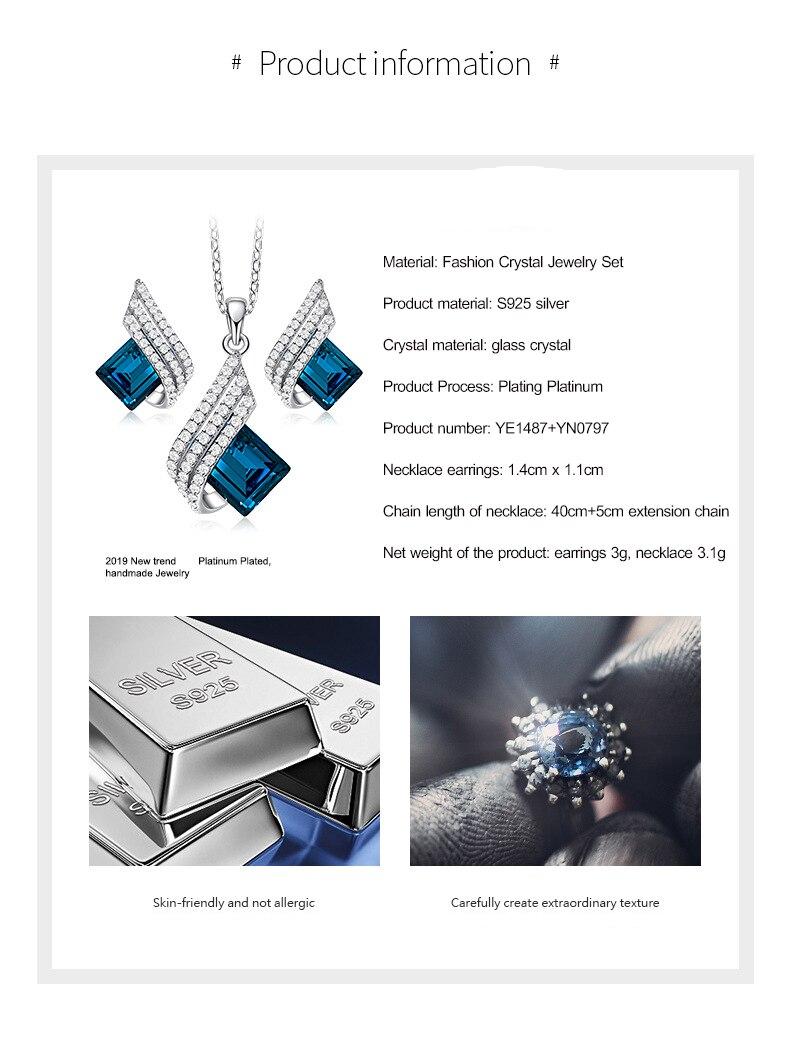 Woman Fine Jewelry Set for Geometric Diamond Glass Crystal Pendant Necklace Dangle Earrings