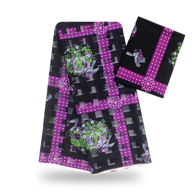 2020 Hot sale Gahna style satin silk fabric with organza ribbon ankara wax design 3yards+3yards per set for party dress newest!!