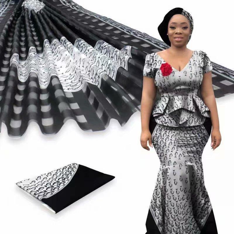2020 Hot sale Gahna style satin silk fabric with organza ribbon ankara wax design 3yards+3yards per set for party dress newest!!