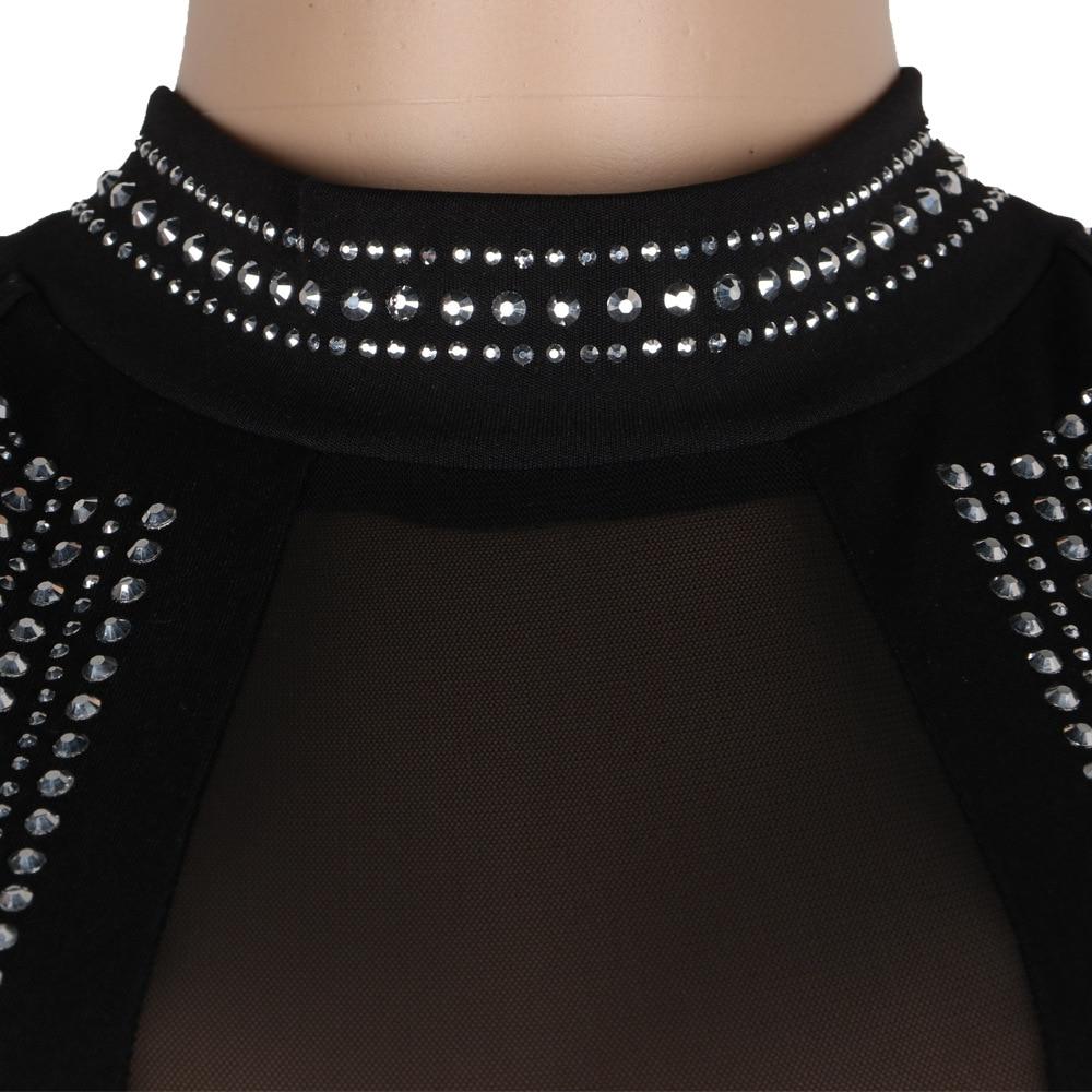 QILI Women Sexy Party Dress Sleeveless Backless Diamonds Rhinestone Dresses Black See Through Mesh Bodycon Dress Femme S-5XL