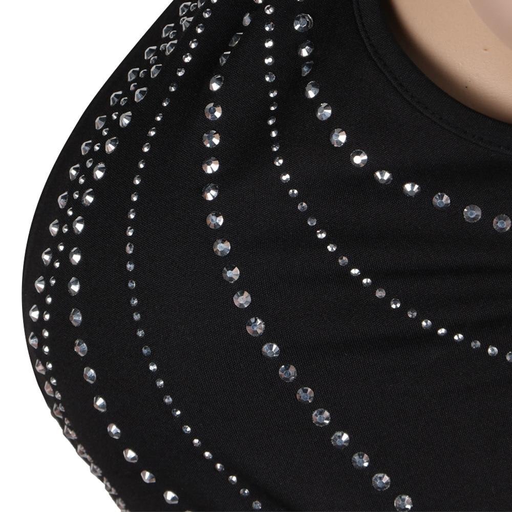 QILI Women Sexy Party Dress Sleeveless Backless Diamonds Rhinestone Dresses Black See Through Mesh Bodycon Dress Femme S-5XL