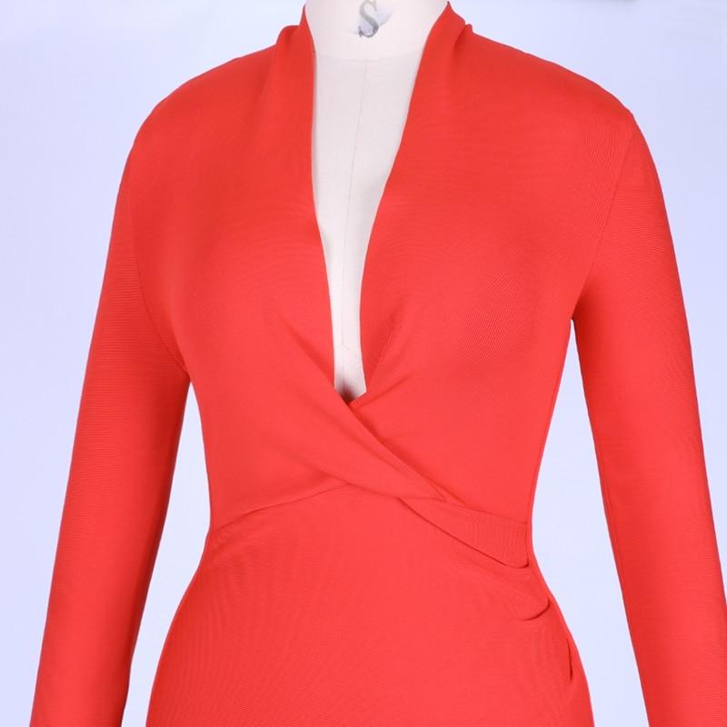Deer Lady Women Bandage Dress 2019 New Arrivals Red Bandage Dress Bodycon V Neck Bandage Dress Long Sleeve Sexy Party Club