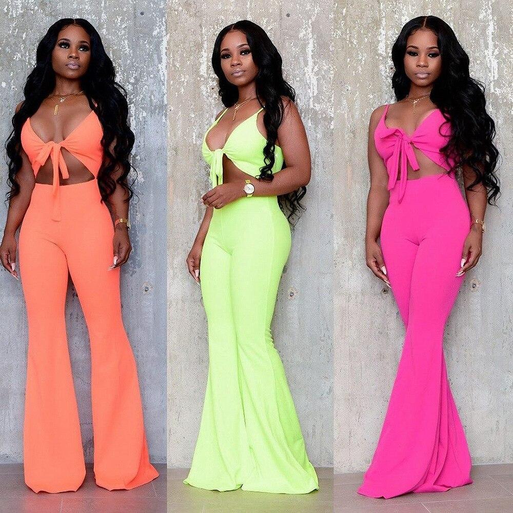 Spaghetti Strap Sexy Bodycon Jumpsuit Women Waist Band Cut Out Sleeveless Flare Romper Summer Bow Tie Backless One Piece Overall