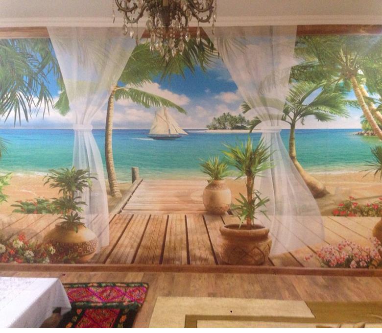 Custom 3D Photo Wallpaper Balcony Sandy Beach Sea View 3D Living Room Sofa Bedroom TV Background Wall Mural Wallpaper Home Decor