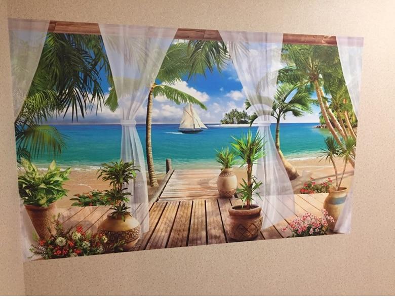 Custom 3D Photo Wallpaper Balcony Sandy Beach Sea View 3D Living Room Sofa Bedroom TV Background Wall Mural Wallpaper Home Decor