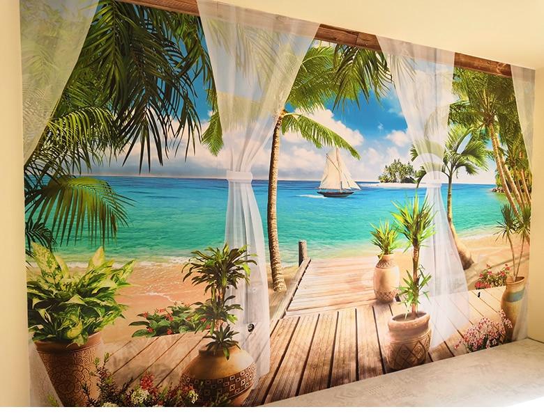 Custom 3D Photo Wallpaper Balcony Sandy Beach Sea View 3D Living Room Sofa Bedroom TV Background Wall Mural Wallpaper Home Decor