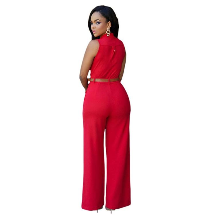 Oufisun Sexy Deep V-neck Summer Women's Jumpsuit Casual Solid Buitton bodycon Jumpsuits Fashion Sashes Tunic Sleeveless Jumpsuit