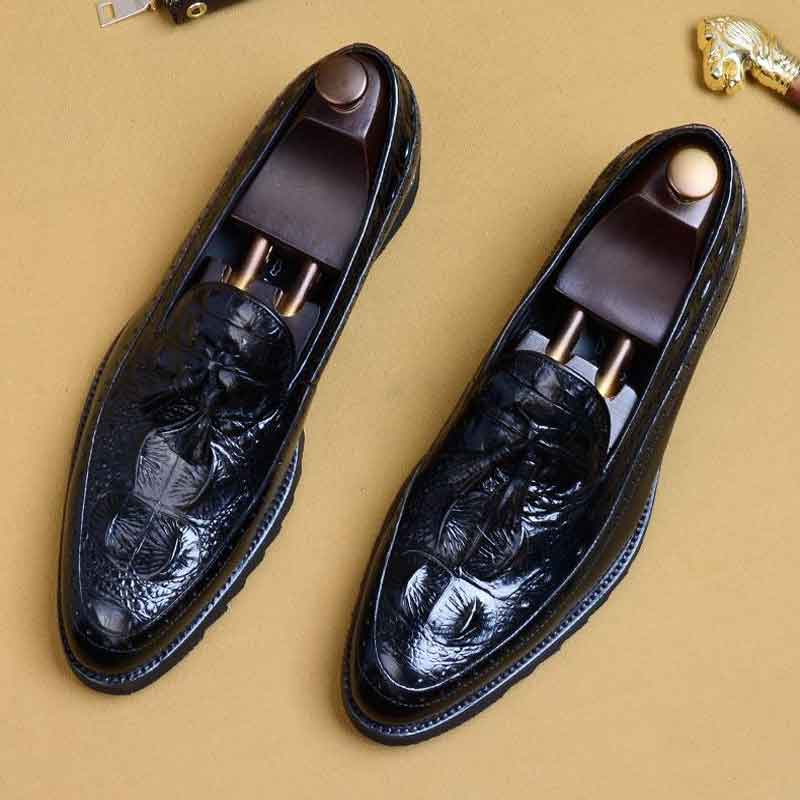 Leather Shoes Men Genuine Cow Leather Crocodile Printed Slip on