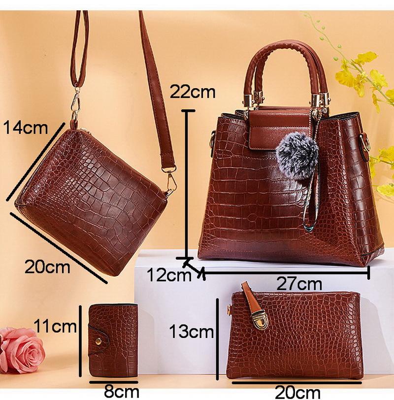 FUNMARDI 4PS Women Bags Set Luxury Crocodile Female Handbags PU Leather Shoulder Bags Brand Composite Bags Messenger WLHB2024