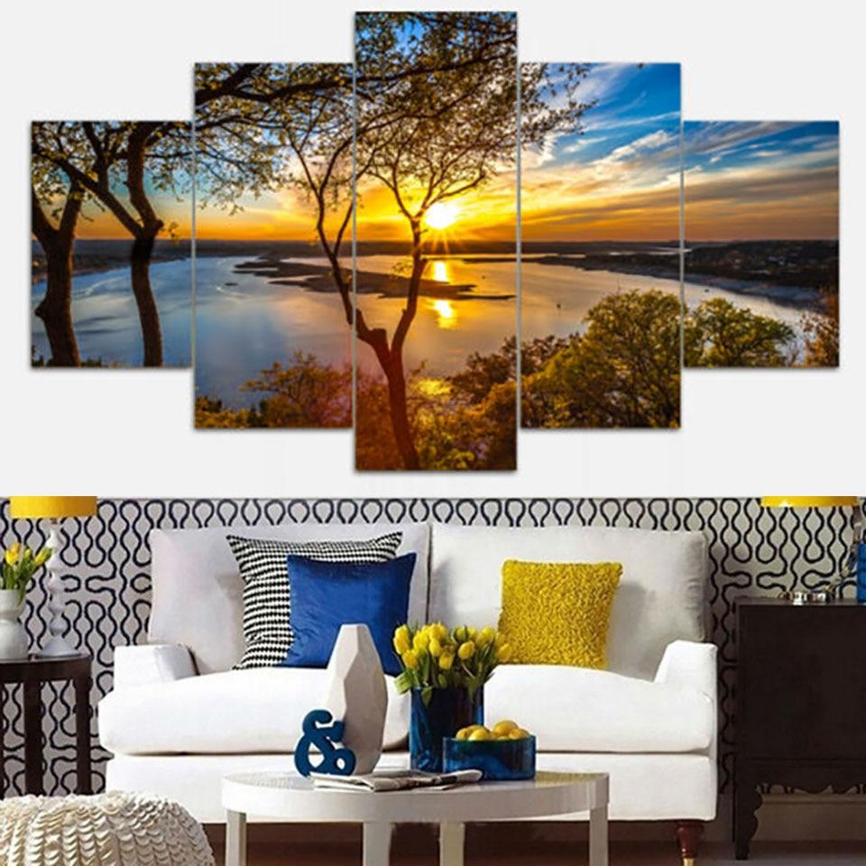 HD Print Painting Modular Pictures Canvas 5 Panel Beautiful Sunrise Natural Landscape Posters Tableau Wall Art Home Decor Modern