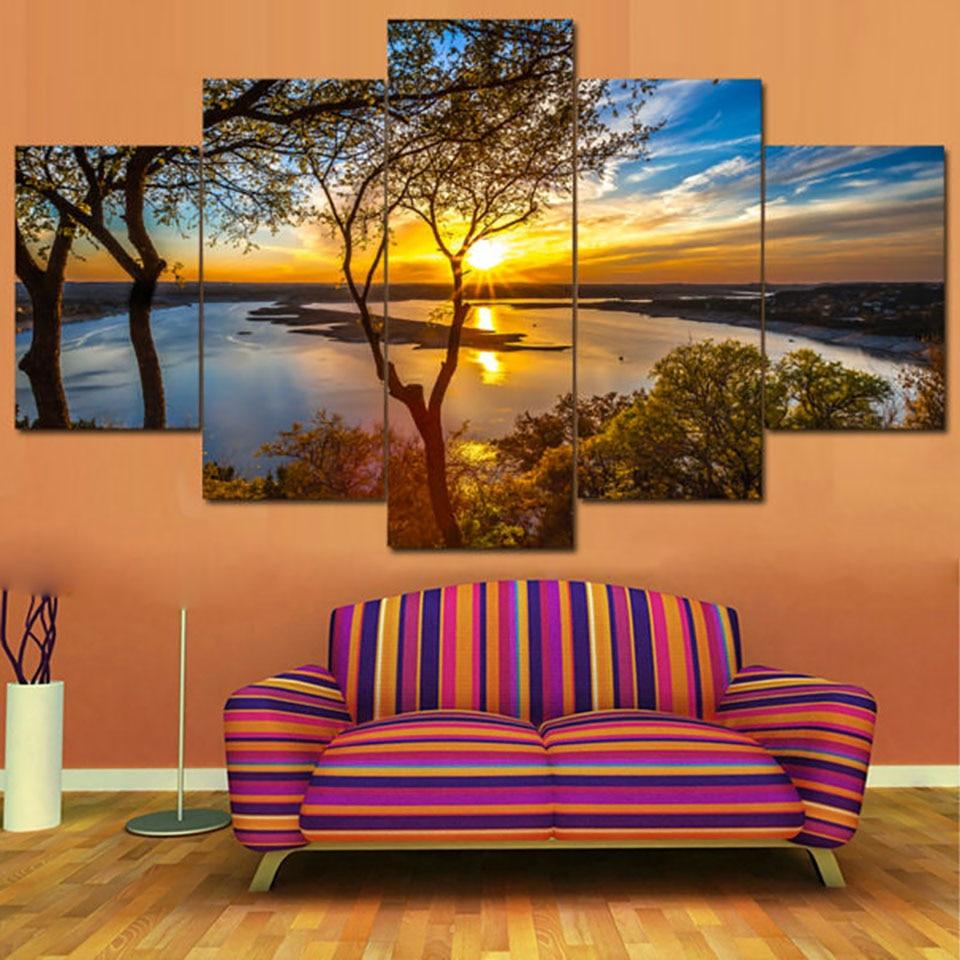 HD Print Painting Modular Pictures Canvas 5 Panel Beautiful Sunrise Natural Landscape Posters Tableau Wall Art Home Decor Modern