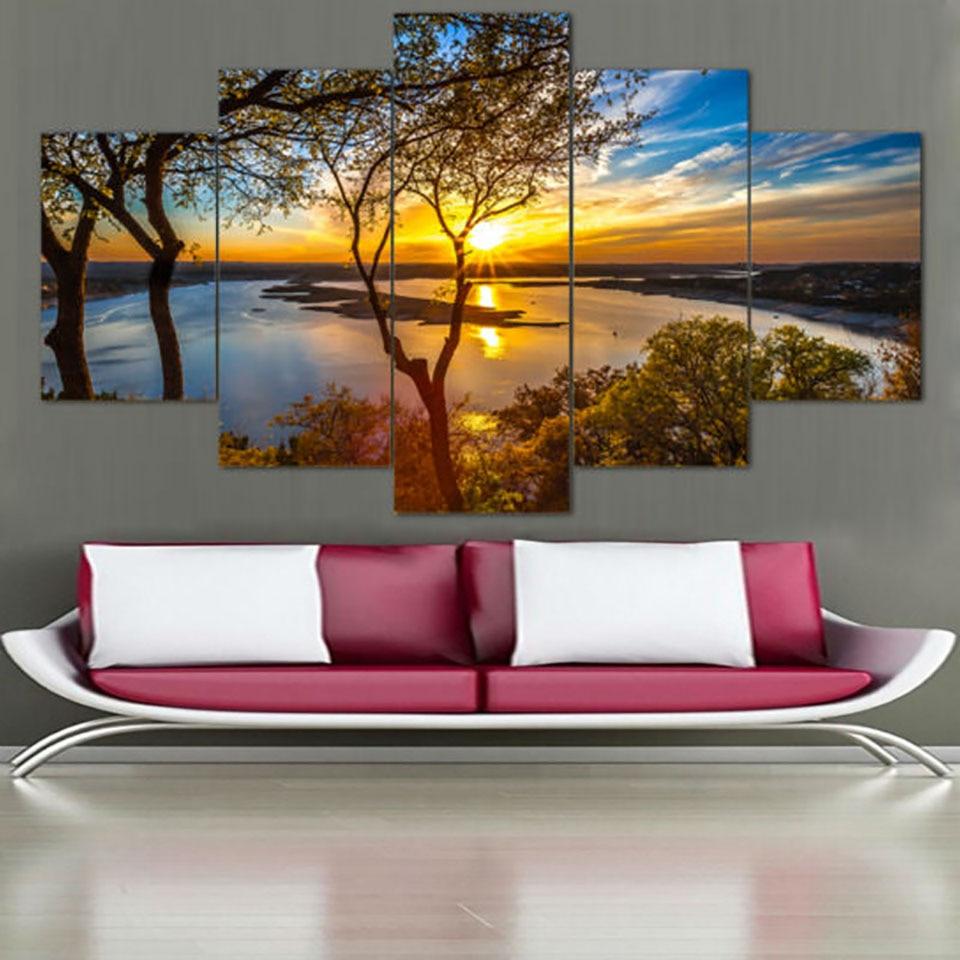 HD Print Painting Modular Pictures Canvas 5 Panel Beautiful Sunrise Natural Landscape Posters Tableau Wall Art Home Decor Modern