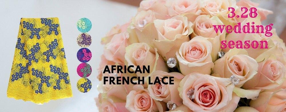 Nigeria Lace Fabrics Lace African Fabric Gold Lace Embroidery Beaded Lace African Bridal Fabric 5 Yards for Wedding Party 2019