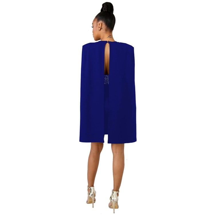 Adogirl Diamonds Sexy Deep V Neck Bodycon Dress with Cloak Women Sleeveless Mini Club Party Dresses Detachable Cape Poncho