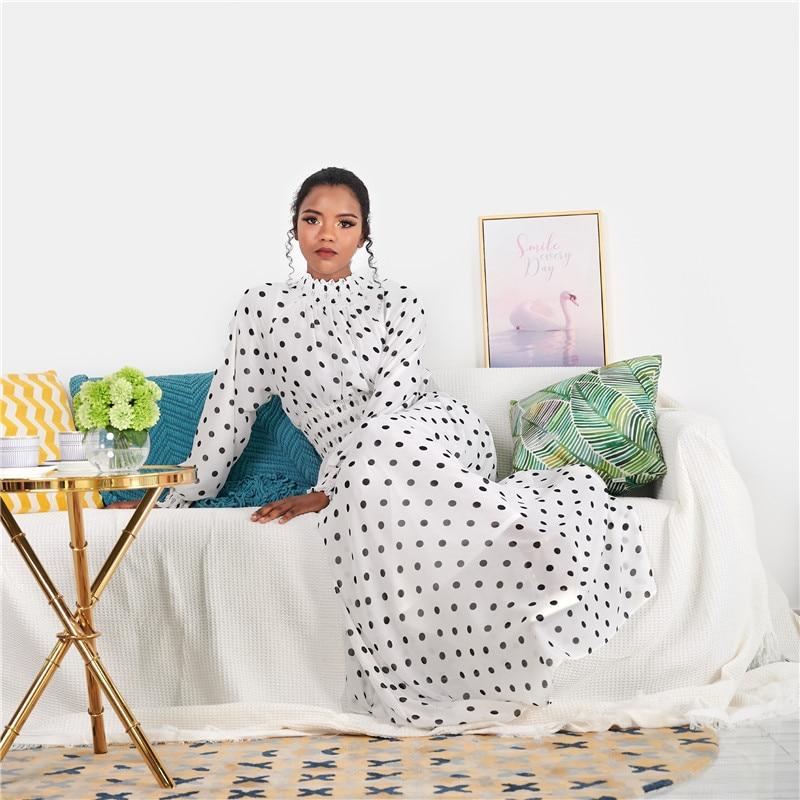 Siskakia Fashion Polka Dot Print Slim Waist Women Long Dress Africa Dubai Arab Oman Fresh Green Maxi Dresses Lantern Long Sleeve