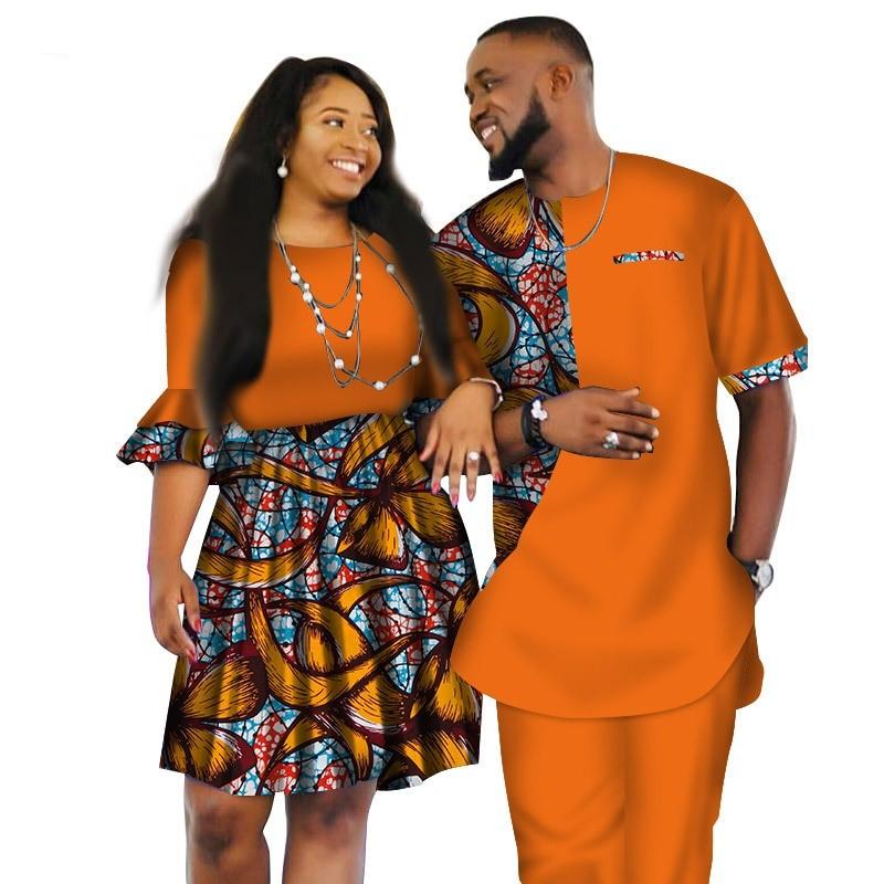 African Matching Outfit for Couples Bazin Riche Women Lace Long