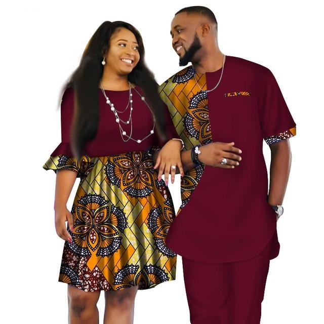 African Couple Matching Clothing Men Women Party Dress Ankara Outfits Set  Fashion Shirt Print Bazin Riche Top Pants