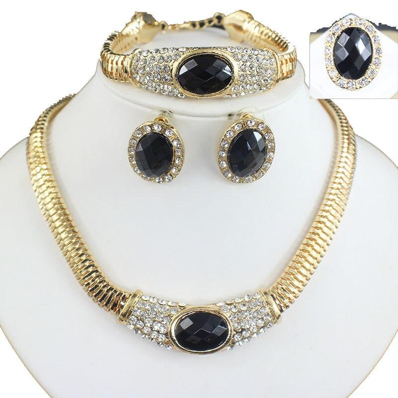 jiayijiaduo Hot wedding dress accessories black crystal necklace earrings gold color beaded jewellery sets new African women