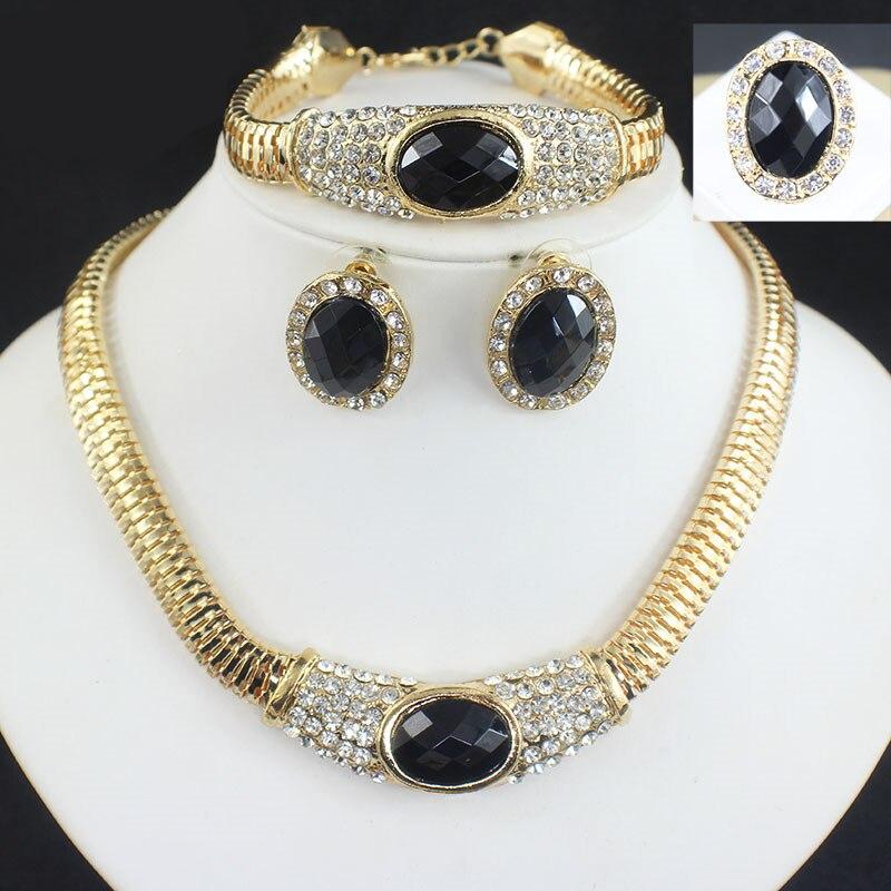 jiayijiaduo Hot wedding dress accessories black crystal necklace earrings gold color beaded jewellery sets new African women