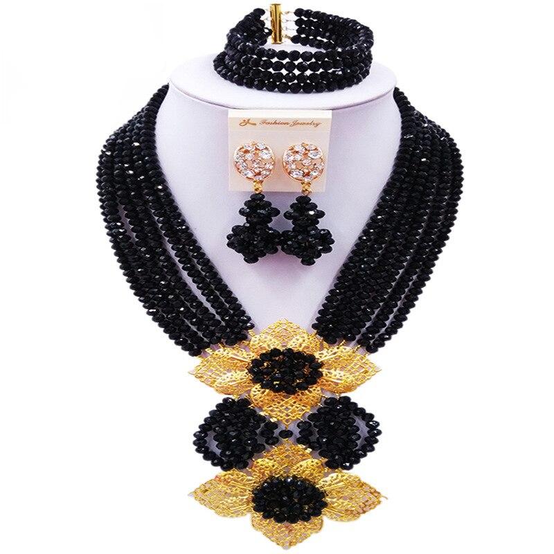 Laanc Fashion Royal Blue Champange Gold Nigerian Wedding African Beads Jewelry Set Crystal C6CHLK024