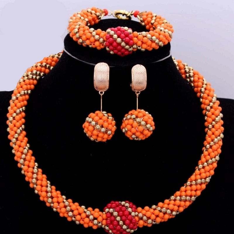 Dudo Store African Jewellery Gold and Black Nigerian Necklace Set For Women 2 Layers Crystal Beaded Flower Party Jewelry Set