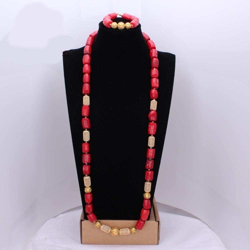 African Coral Beads Bridal Jewelry Set Nigerian Wedding Orange Or Red Jewellery Set For Women Necklace Set Dubai Gold Balls Set