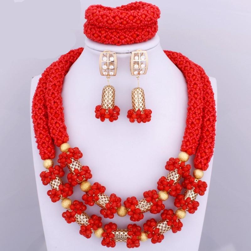 Dudo Jewelry Nature Orange African Bridal Coral beads Jewelry Set For Nigerian Women 5 Layers Jewellery Set Free Shipping 2018