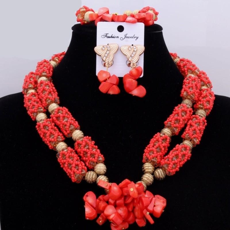 Dudo Jewelry Nature Orange African Bridal Coral beads Jewelry Set For Nigerian Women 5 Layers Jewellery Set Free Shipping 2018