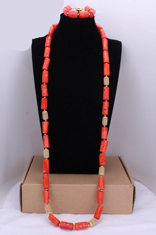 Red Coral Nigerian African Bride Wedding Beads Jewelry Set Plated Gold Jewellery set 4 Layers Necklace Bracelet earring jewelry