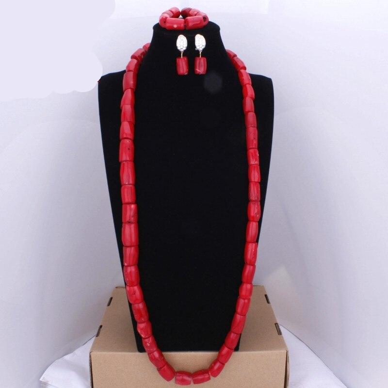 Red Coral Nigerian African Bride Wedding Beads Jewelry Set Plated Gold Jewellery set 4 Layers Necklace Bracelet earring jewelry