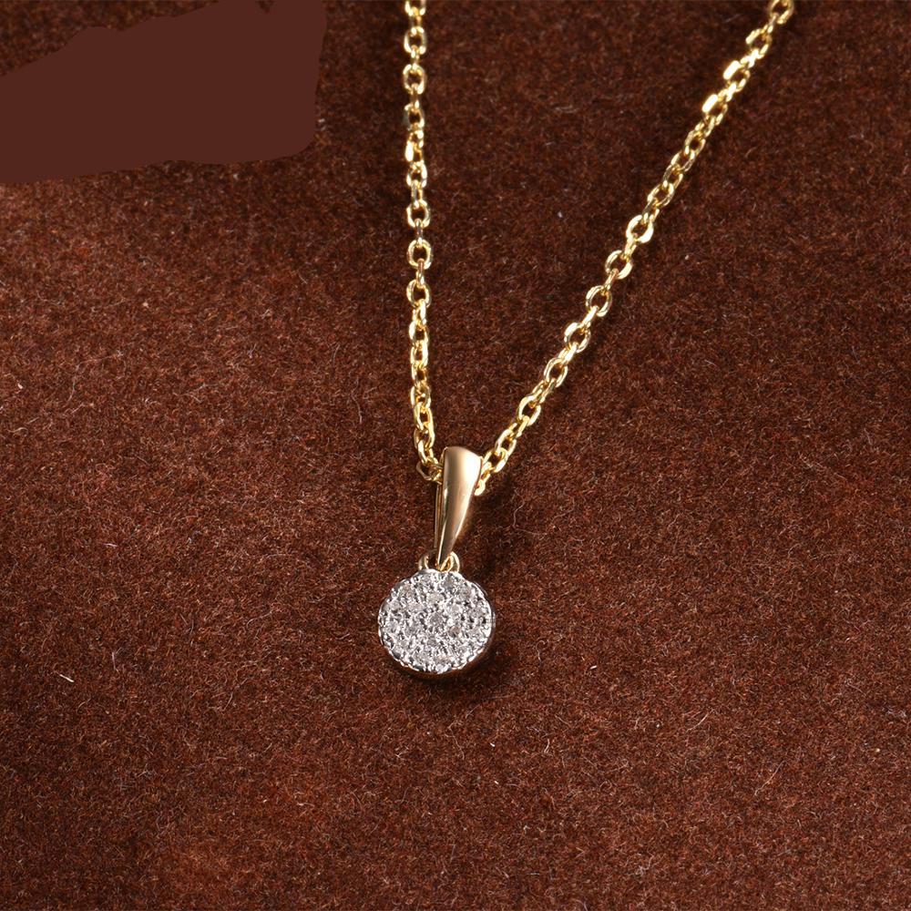 VISTOSO Gold Pendants For Women Authentic 14K 585 Yellow Gold Small Round Circle Sparkling Diamond Necklace Pendant Fine Jewelry