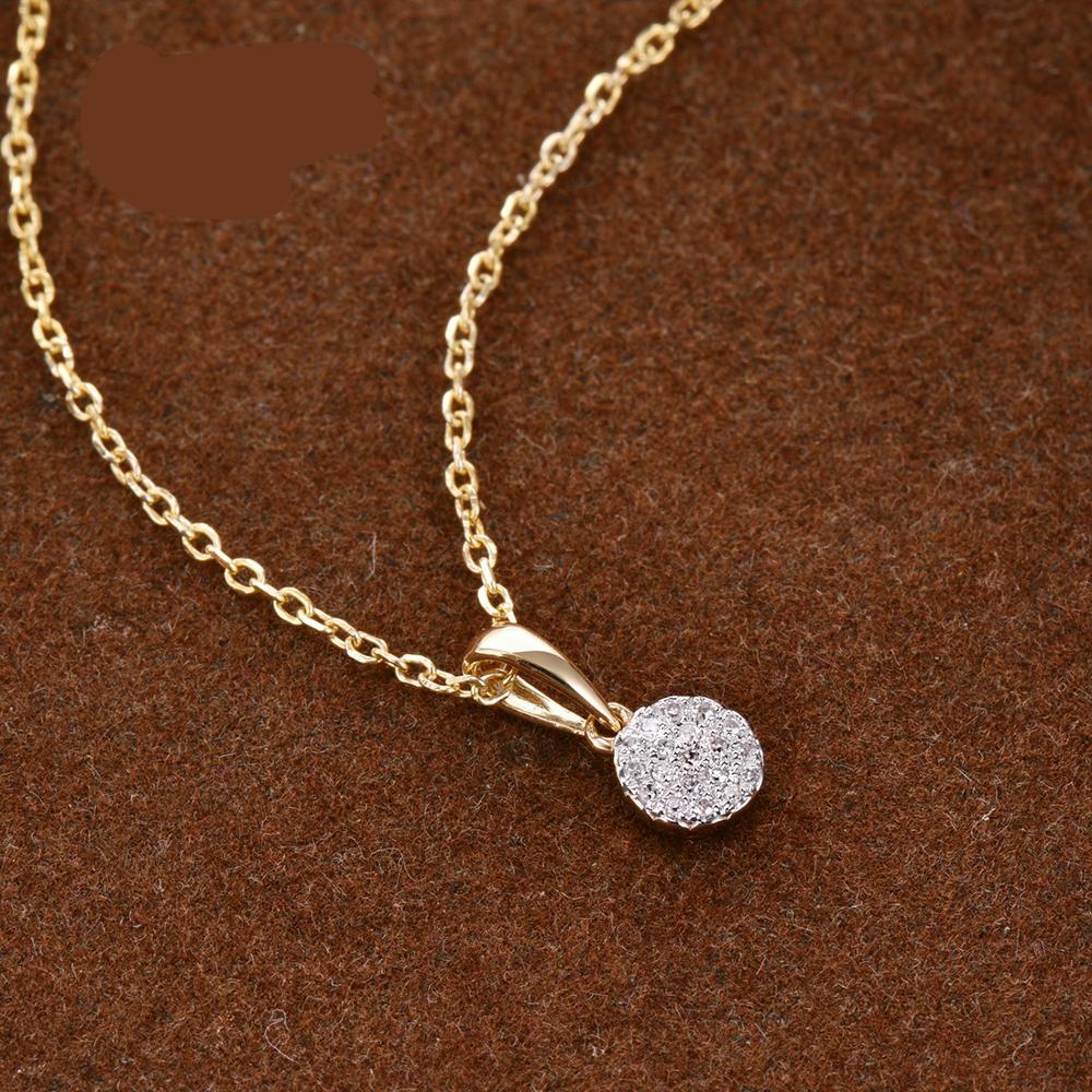 VISTOSO Gold Pendants For Women Authentic 14K 585 Yellow Gold Small Round Circle Sparkling Diamond Necklace Pendant Fine Jewelry