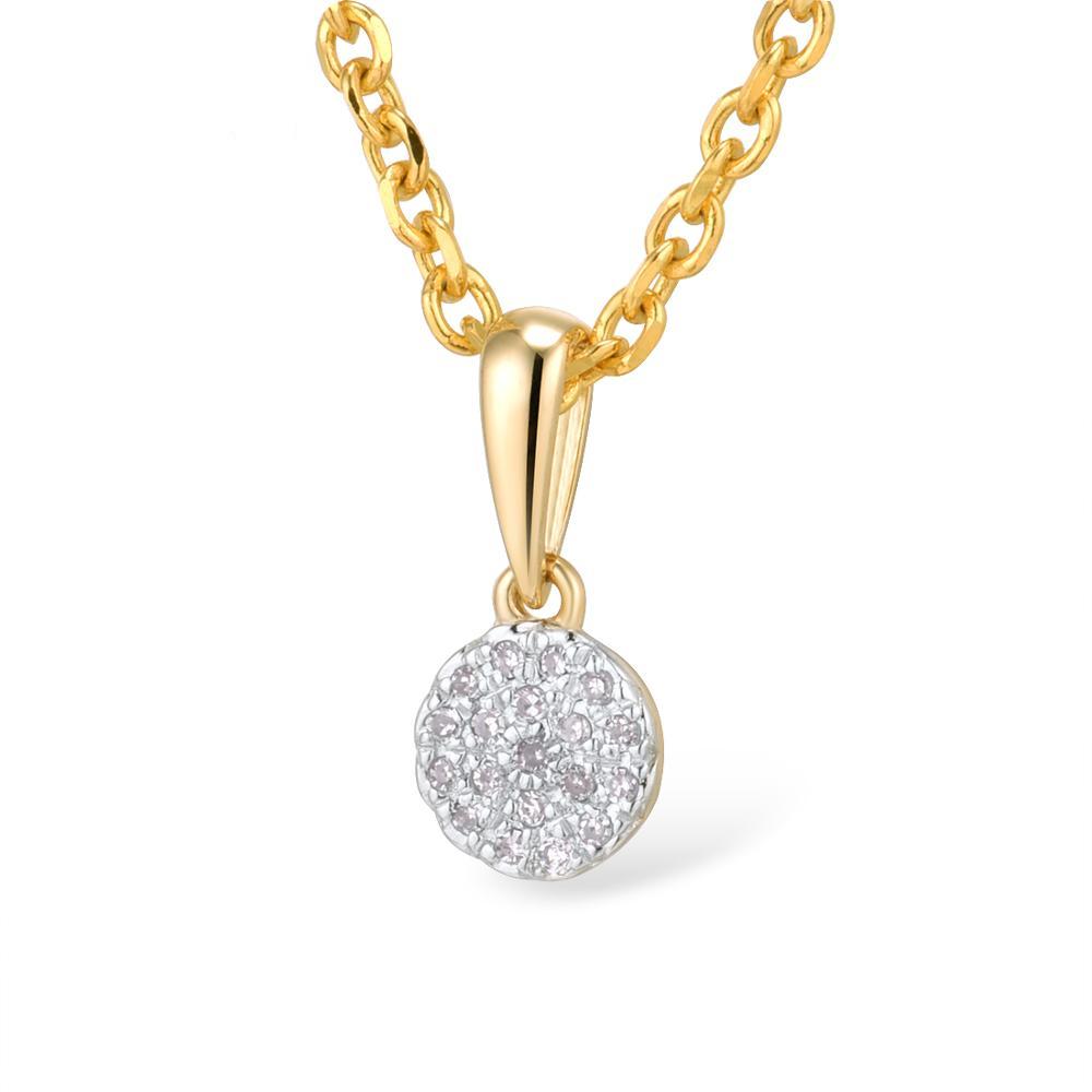 VISTOSO Gold Pendants For Women Authentic 14K 585 Yellow Gold Small Round Circle Sparkling Diamond Necklace Pendant Fine Jewelry