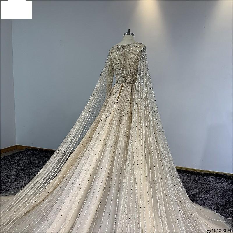 Surmount Luxury Beading Dresses with Long Flare Sleeves Crystals Scalloped Neck Mermaid Skirt with Royal Train Wedding Dresses