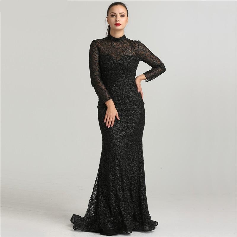 Fashion Mermaid Luxury Glitter Wine Red Evening Dress Long Sleeves Gliter with train Evening Gowns 2020 Serene Hill LA6326