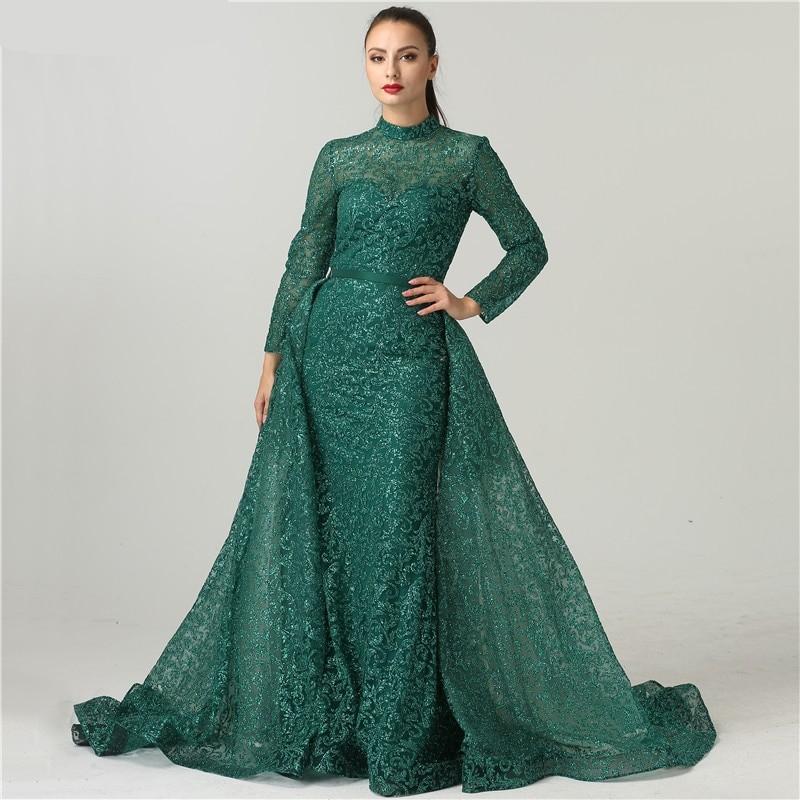 Fashion Mermaid Luxury Glitter Wine Red Evening Dress Long Sleeves Gliter with train Evening Gowns 2020 Serene Hill LA6326