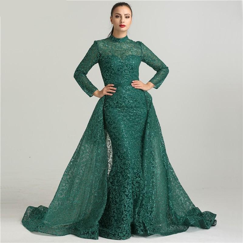 Fashion Mermaid Luxury Glitter Wine Red Evening Dress Long Sleeves Gliter with train Evening Gowns 2020 Serene Hill LA6326