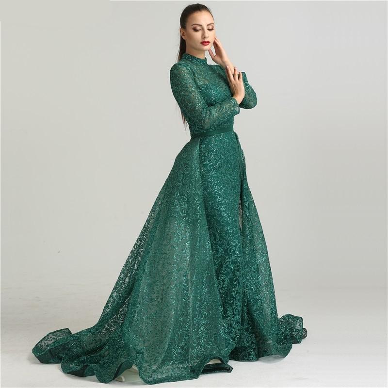 Fashion Mermaid Luxury Glitter Wine Red Evening Dress Long Sleeves Gliter with train Evening Gowns 2020 Serene Hill LA6326