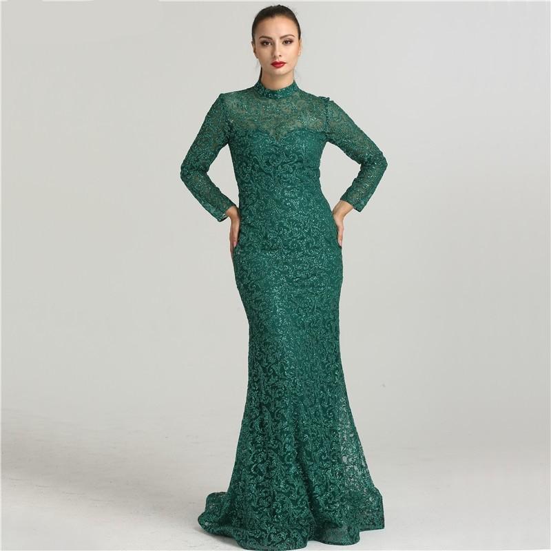 Fashion Mermaid Luxury Glitter Wine Red Evening Dress Long Sleeves Gliter with train Evening Gowns 2020 Serene Hill LA6326