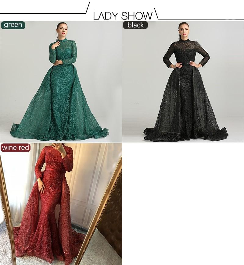 Fashion Mermaid Luxury Glitter Wine Red Evening Dress Long Sleeves Gliter with train Evening Gowns 2020 Serene Hill LA6326