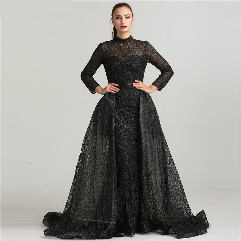 Fashion Mermaid Luxury Glitter Wine Red Evening Dress Long Sleeves Gliter with train Evening Gowns 2020 Serene Hill LA6326