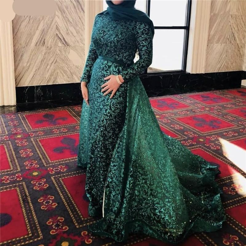 Fashion Mermaid Luxury Glitter Wine Red Evening Dress Long Sleeves Gliter with train Evening Gowns 2020 Serene Hill LA6326