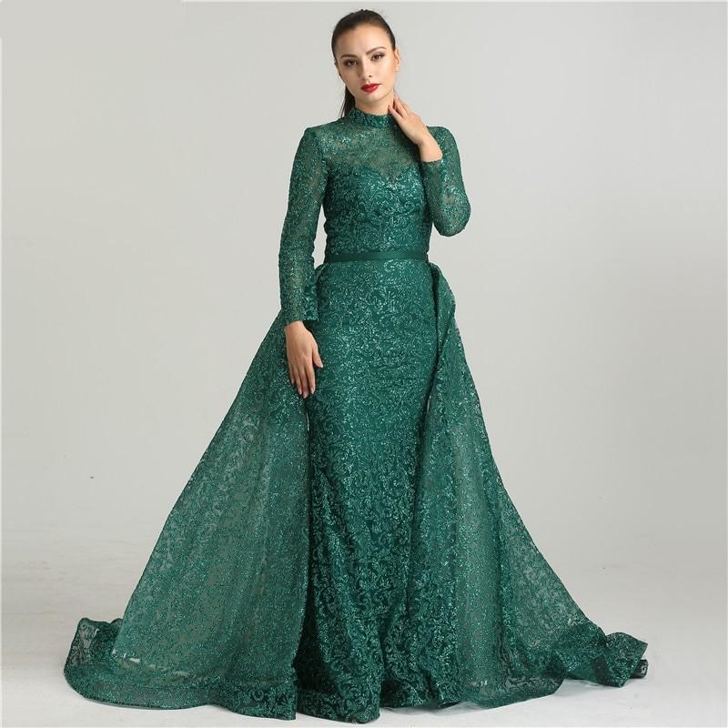 Fashion Mermaid Luxury Glitter Wine Red Evening Dress Long Sleeves Gliter with train Evening Gowns 2020 Serene Hill LA6326