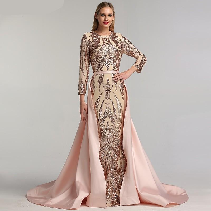 Green Long Sleeves Luxury Mermaid Evening Dresses Appliques Sequined Fashion With Train Formal Dress 2020 Serene Hill LA6613