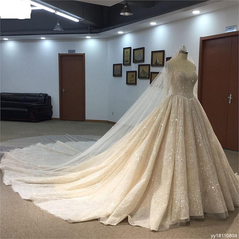 YYbride New Desgin Luxury beads Crystals Wedding Gown Sweetheart Off the Shoulder Princess Cathedral/Royal Train Wedding Dresses