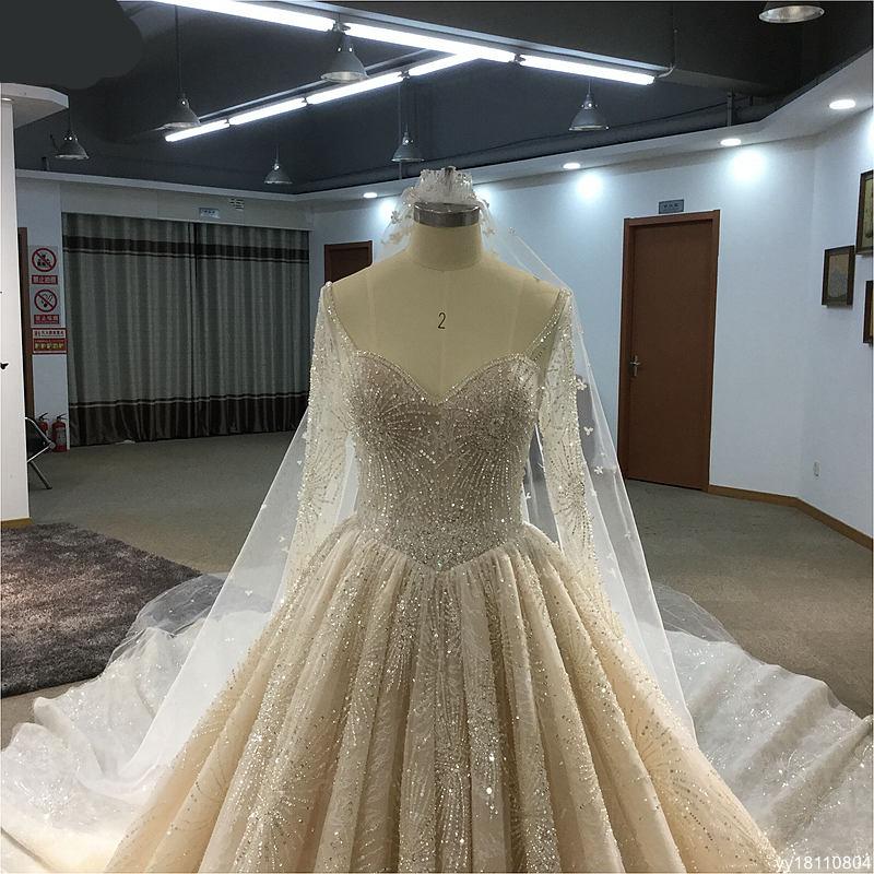 YYbride New Desgin Luxury beads Crystals Wedding Gown Sweetheart Off the Shoulder Princess Cathedral/Royal Train Wedding Dresses